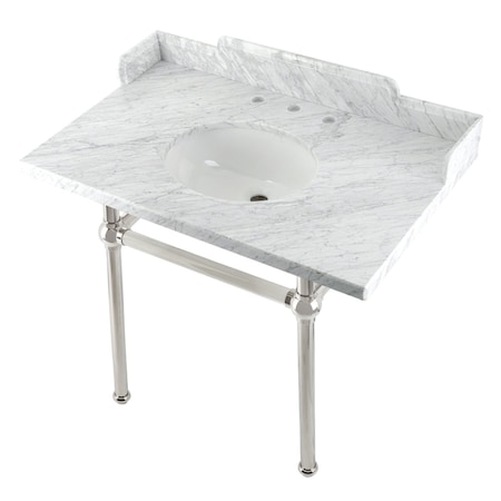 Kingston Brass 36 Carrara Marble Console Sink with Brass Legs, Marble WhitePolished Nickel LMS3630MB6